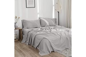 BISELINA Linen Sheet French Flax Flat Sheet Only 55% Euro Linen 45% Cotton Basic Style Solid Color Soft Breathable Farmhouse 