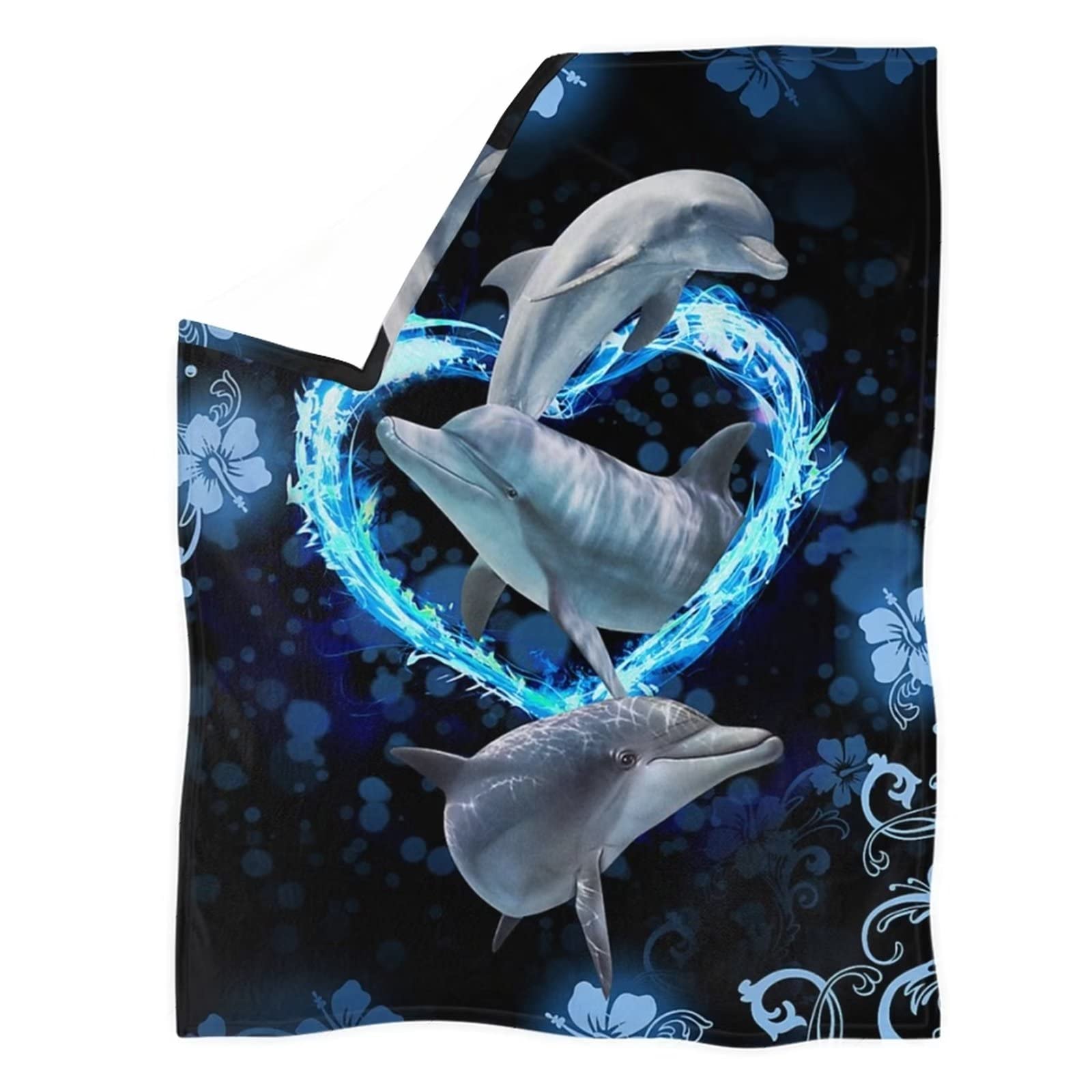 COEQINE Blue Dolphin Print Blanket Soft Warm Flannel Throw Blankets for Girls Kids Boys Blanket Throw for Women Men,Size XS-3XL