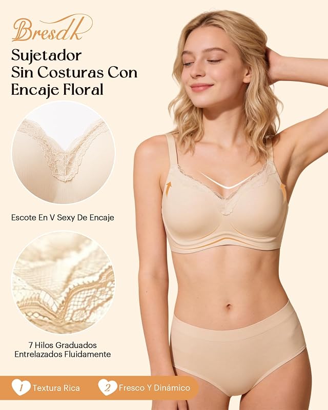 Soutien Confortável Sem Aro Renda Soutien Feminino Dia a Dia de Verão Bege L