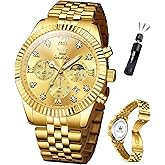 OLEVS Watch Men Luxury Fashion Watches for Men Classic Large Face Stainless Steel Waterproof Mens Watches Analog Quartz Fancy Dress Date Moon Phase Wrist Watch Relojes para Hombres