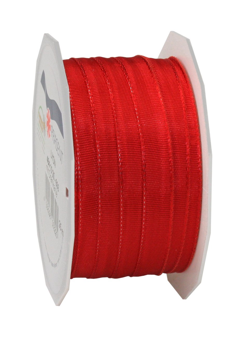 PRÄSENT - Lyon Wired Taffeta Ribbon Red 10 mm width, 25 m length