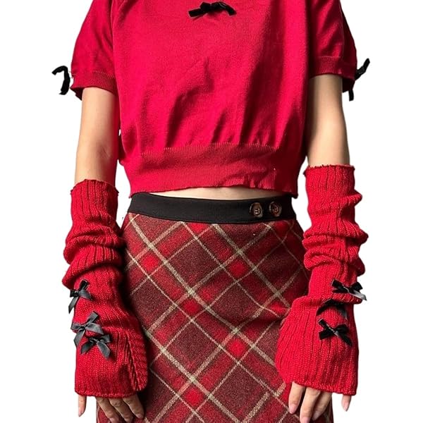 Black Long Gloves Y2K Kawaii Arm Warmers - Cotton Knit Fingerless Gloves With Pom-Poms Arm Warmers Y2k