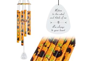 TEPAKEN Sunflower Wind Chimes for Outside, 35" Aluminium Memorial Wind Chimes Sympathy Garden Decor Gifts for Women Mom Grandma, Outdoor Decoration for Yard, Patio, Porch, Lawn, Landscape