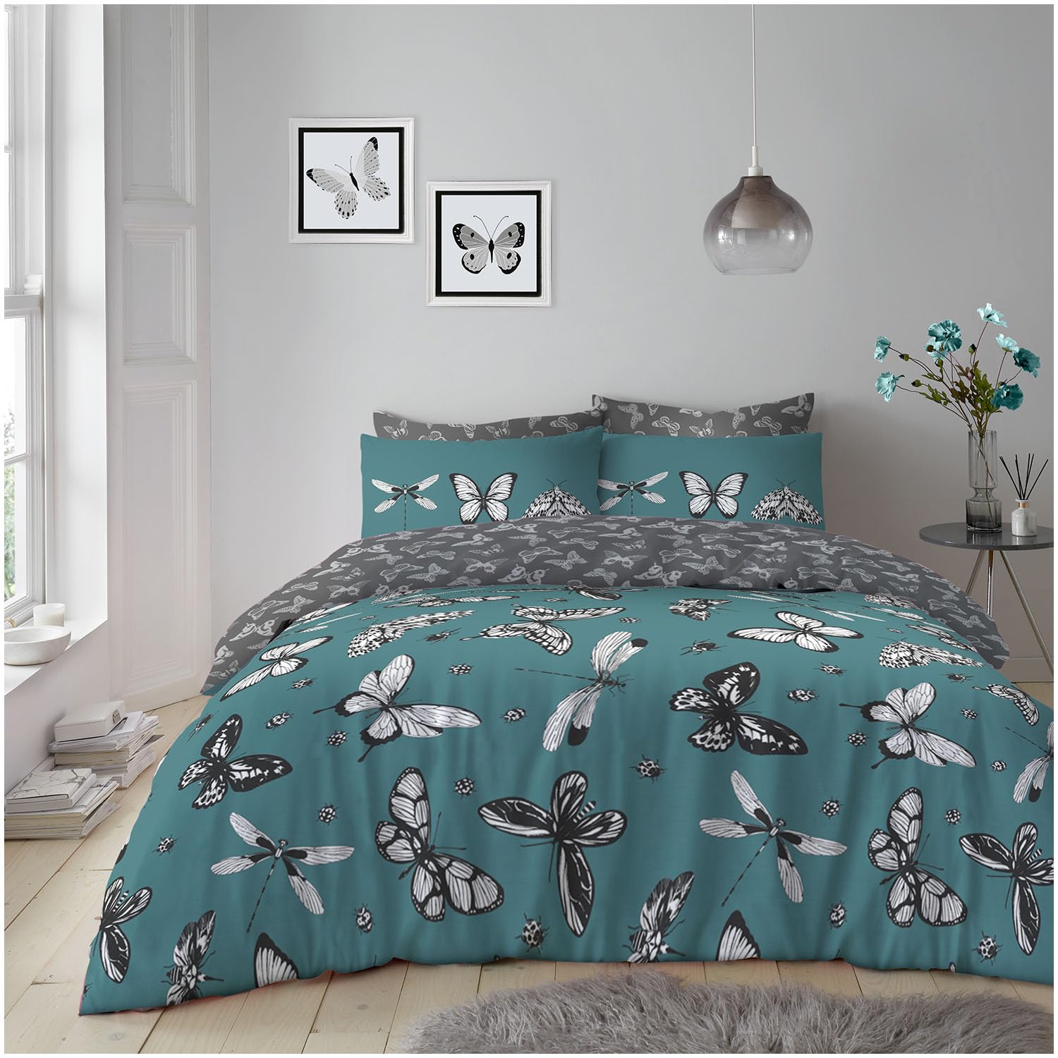 GC GAVENO CAVAILIA Polycotton Duvet Cover King Size (230x220cm) with 2 Pillowcases | Reversible King Size Bedding Set with Button Closure | Machine Washable | Teal
