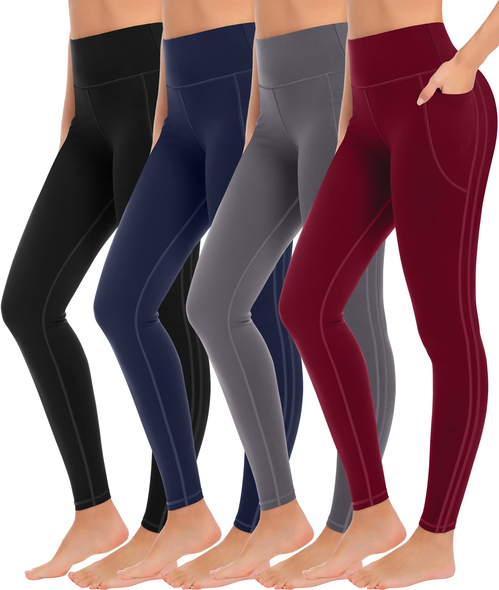 MIRITY 4 Pack Yoga Leggings with Pockets for Women - High Waist Tummy Control Pants for Workout Image