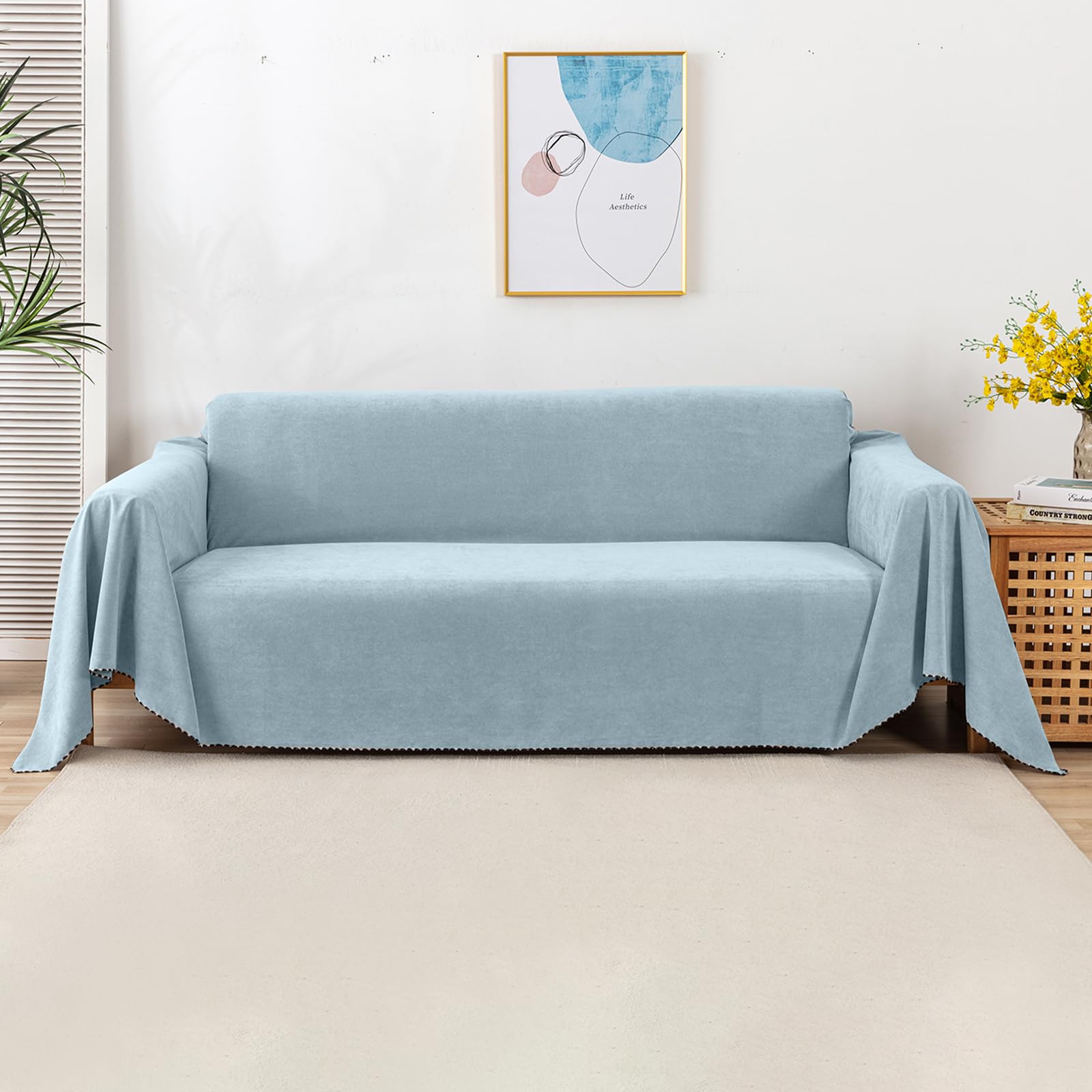 VanderHOME Modern Simple Sofa Throw 1/2/3/4 Seater Soft Decorative Throws for the Sofa Breathable Soft Blanket Sofa Protector for Settees Couch Sofa Bed and Armchair 180 * 130cm-Water blue