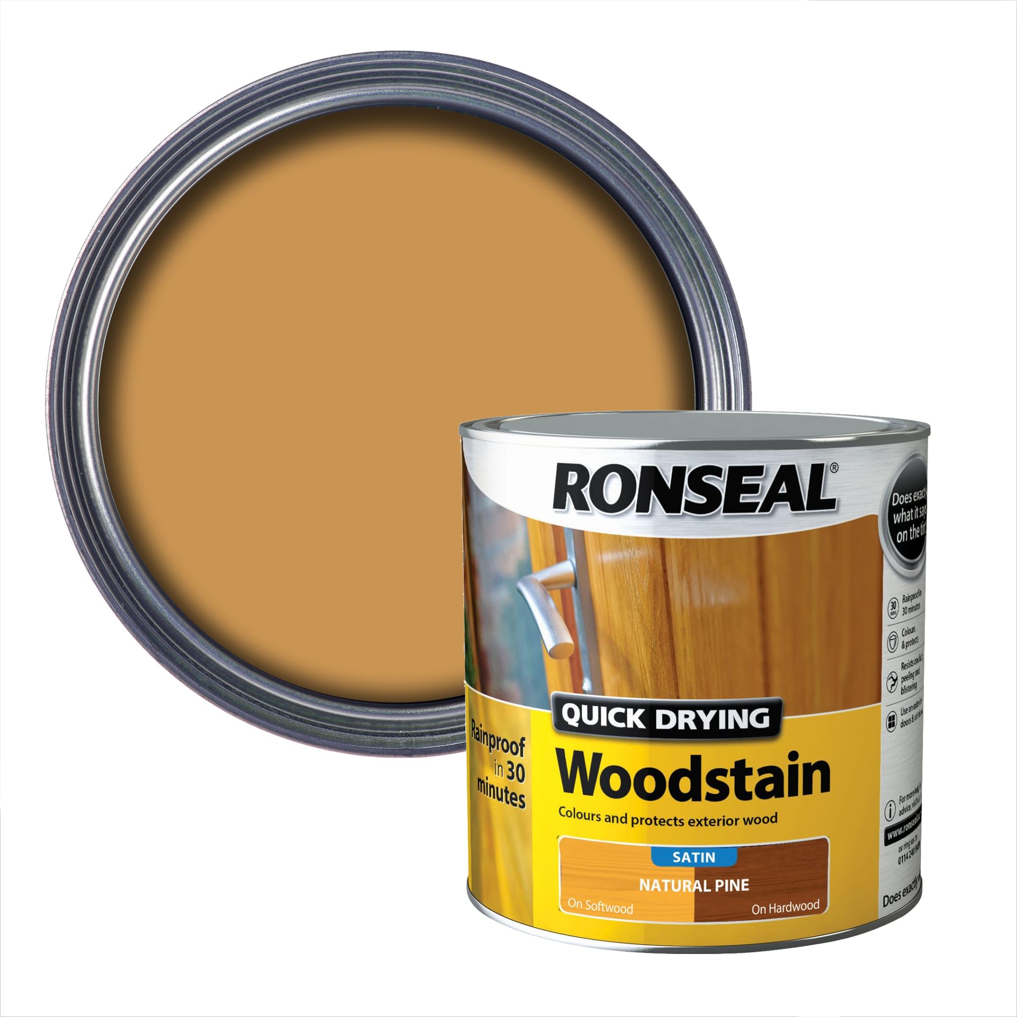 Ronseal QDWSNO25L 2.5 Litre Satin Finish Quick Dry Woodstain - Natural Oak
