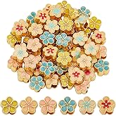 PH PandaHall 60pcs Flower Enamel Beads 5 Colors Enamel European Beads Large Hole Golden Metal Beads 6 Petals Flower Bead Spacers for Craft Jewelry Making Christmas Tree Ornament, 10x11x7.5mm
