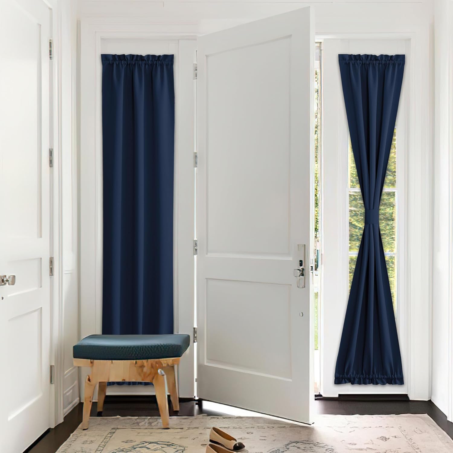 Outdoor Curtains - PONY DANCE Side Door Curtains for Door Window - Room Darkening Privacy Door Window Covering for Patio Door Glass Door Front Door Including Bonus Adjustable Tieback, 25W x 72L, Ink Blue, 1 Piece