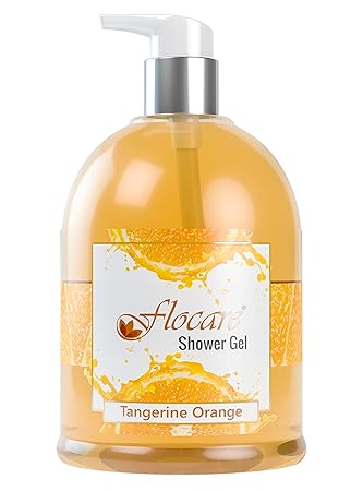 Flocare Body Wash Shower Gel Dry Oily All Skin - Natural Cold Pressed Extracts Enriched Moisturizer 500 ml - Soul Soothing Fresh Aromatherapy No Paraben No Sulfate Safe - Unisex (Tangerine Orange)
