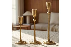 HUSTY CUSTY Vintage Cast Iron Candlesticks Set of 3 - Rustic Distressed Taper Candle Holders for Farmhouse/Boho Decor, Decora