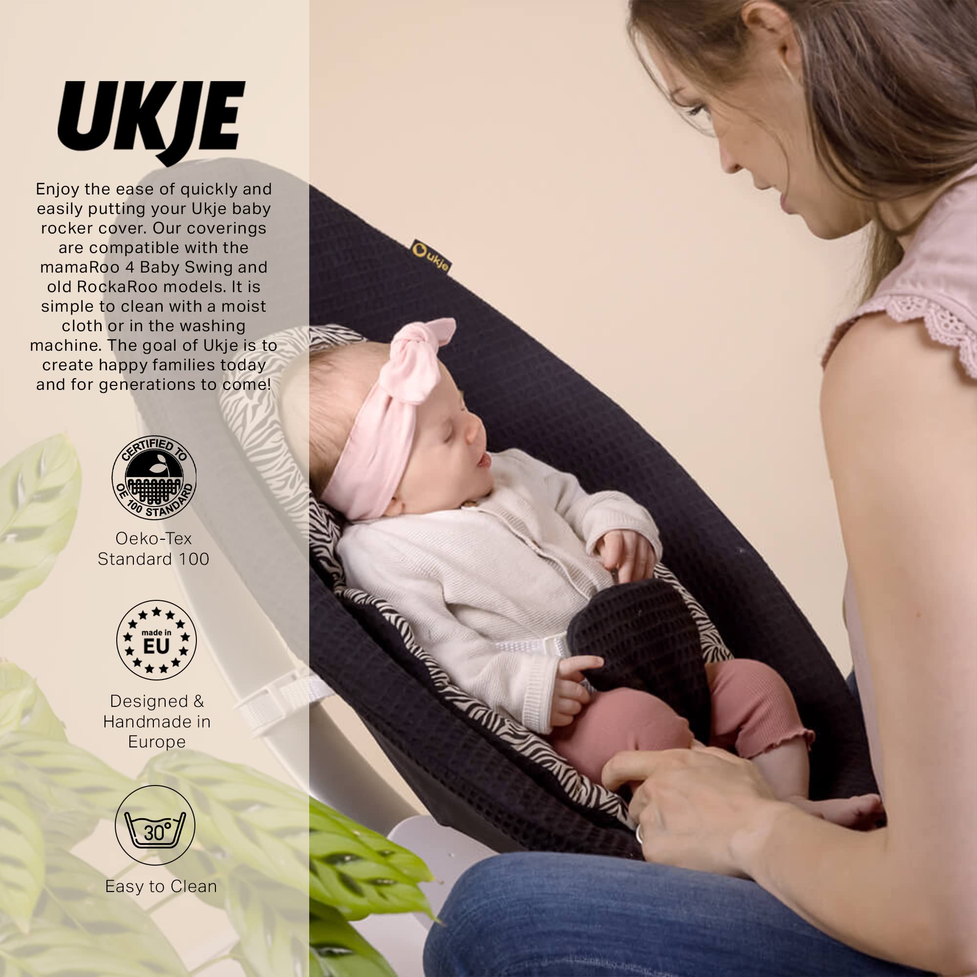 UKJE Liner Baby Rocker Cover - Compatible with 4moms MamaRoo 4 Old Model Before 2022 - Baby Swing Cover - Bouncer Cover - Cover Swing Bouncer - Black