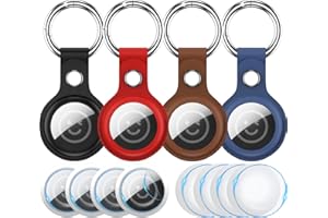 RFUNGUANGO Airtags Holder Keychain Keyring, 4 Pack Leather Case Cover for Women Men Kids with Apple Air Tag GPS Tracker Item 