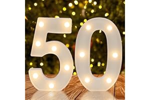 JUICYRAUL Warm White LED Light Up Number 50, 50th Birthday Decor for Her Him,Table Centerpieces & Backdrop Wall Décor,Lighted Marquee Sign for 50th Wedding Anniversary Décor