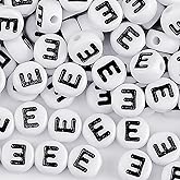 300pcs Letter E Beads, 4x7mm Flat Round Individual Acrylic Name Alphabet Beads Bulk for Friendship Bracelet Jewelry Keychains Craft Making, Black E