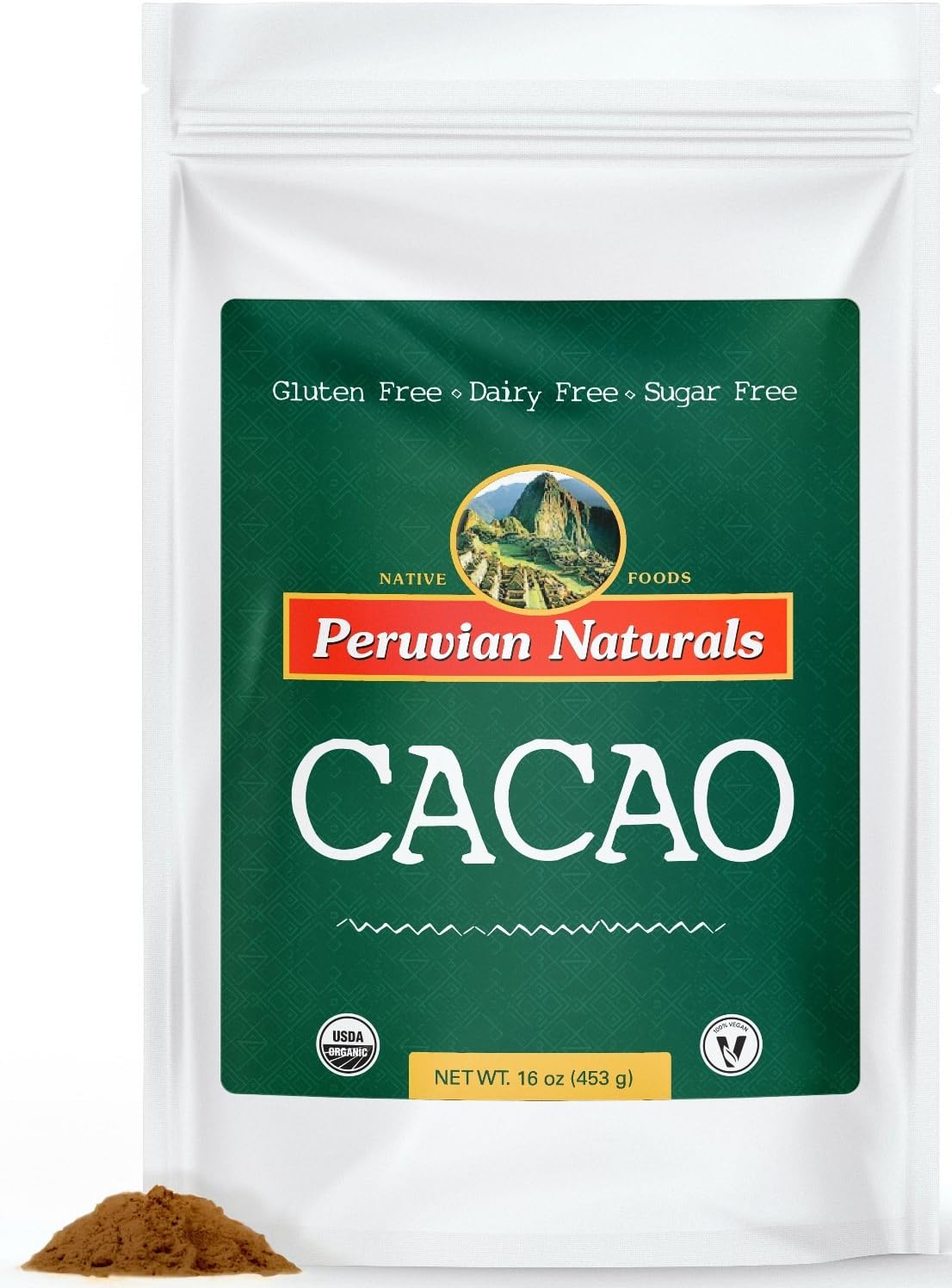 Organic Cacao Powder 1lb (453g) - Peruvian Naturals | certified-organic Cocoa Powder