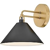 Lark Milo Small Single Light Sconce, Chic, Classic, Damp Rated, Lacquered Brass Finish with Black Accent