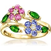 Ross-Simons 0.93 ct. t.w. Multi-Gemstone Flower Ring in 18kt Gold Over Sterling