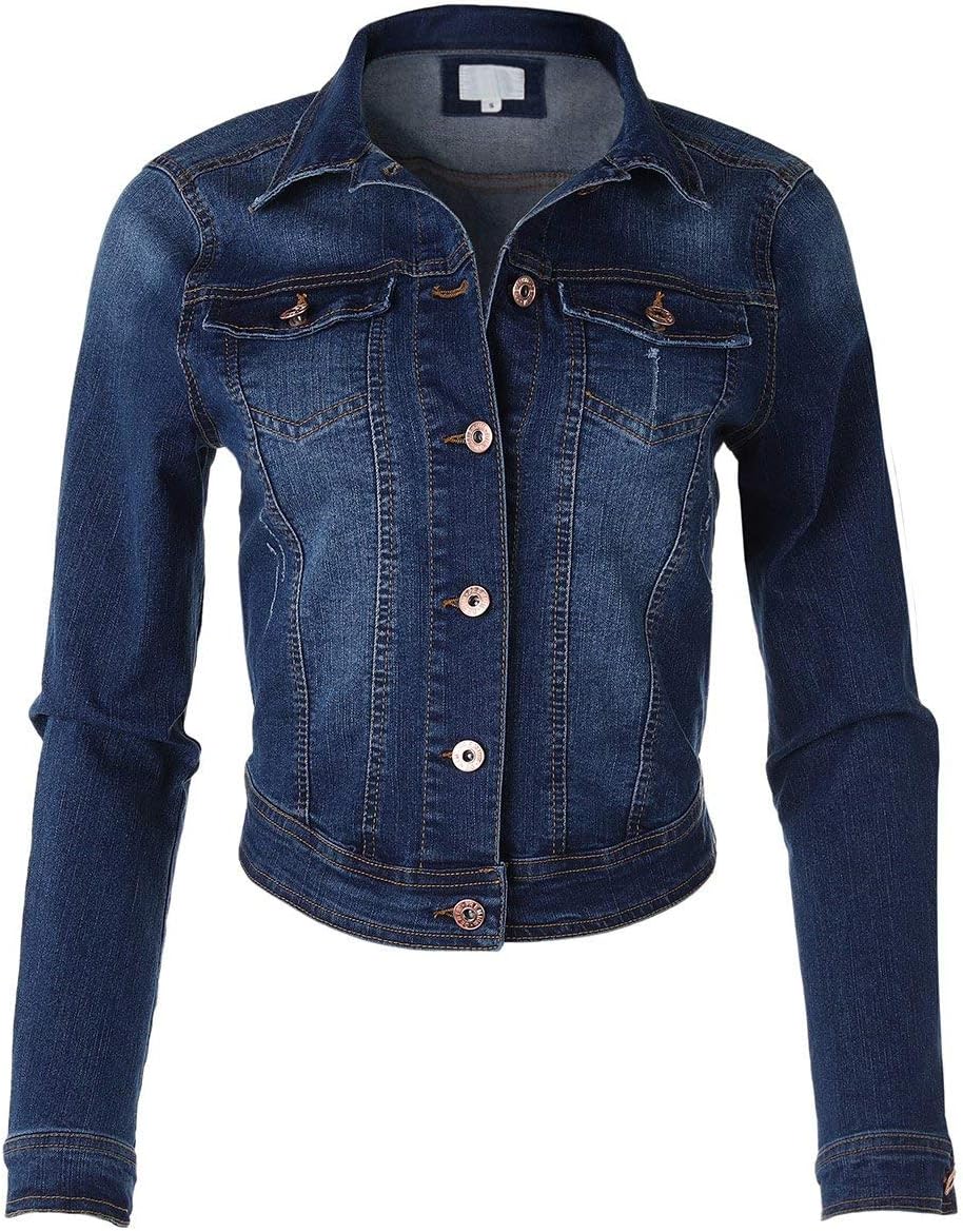 ZIMEGO Womens Slim Crop Top Denim Jacket Long Sleeve Button Up Comfort Stretch