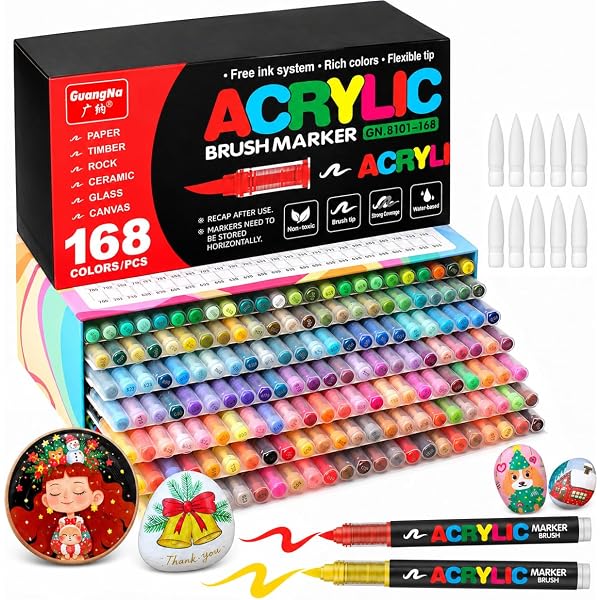 Amazon.com: Amamao 168 Colors Soft Brush Tip Acrylic Paint Markers