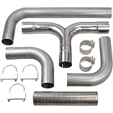 FGJQEFG 5'' T Pipe Kit Dual Smoker Exhaust Stack System Diesel Stack Kit | Compatible with Chevy Dodge Ford Full Size Pickup Truck Universal 409 Steel Silver