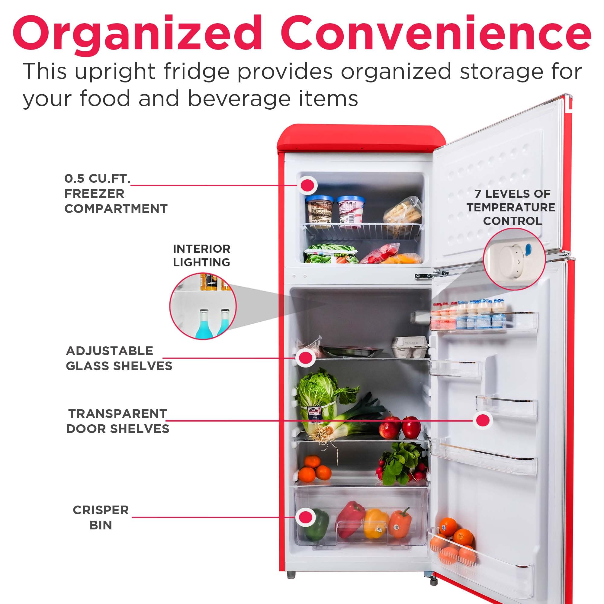 Frigidaire EFR756, 2 Door Apartment Size RETRO Refrigerator with Top Freezer, Chrome Handles, 7.5 cu ft