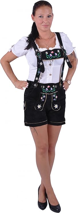 Almwerk Damen Trachten Lederhose Modell Blümli in braun, schwarz, rot und grün