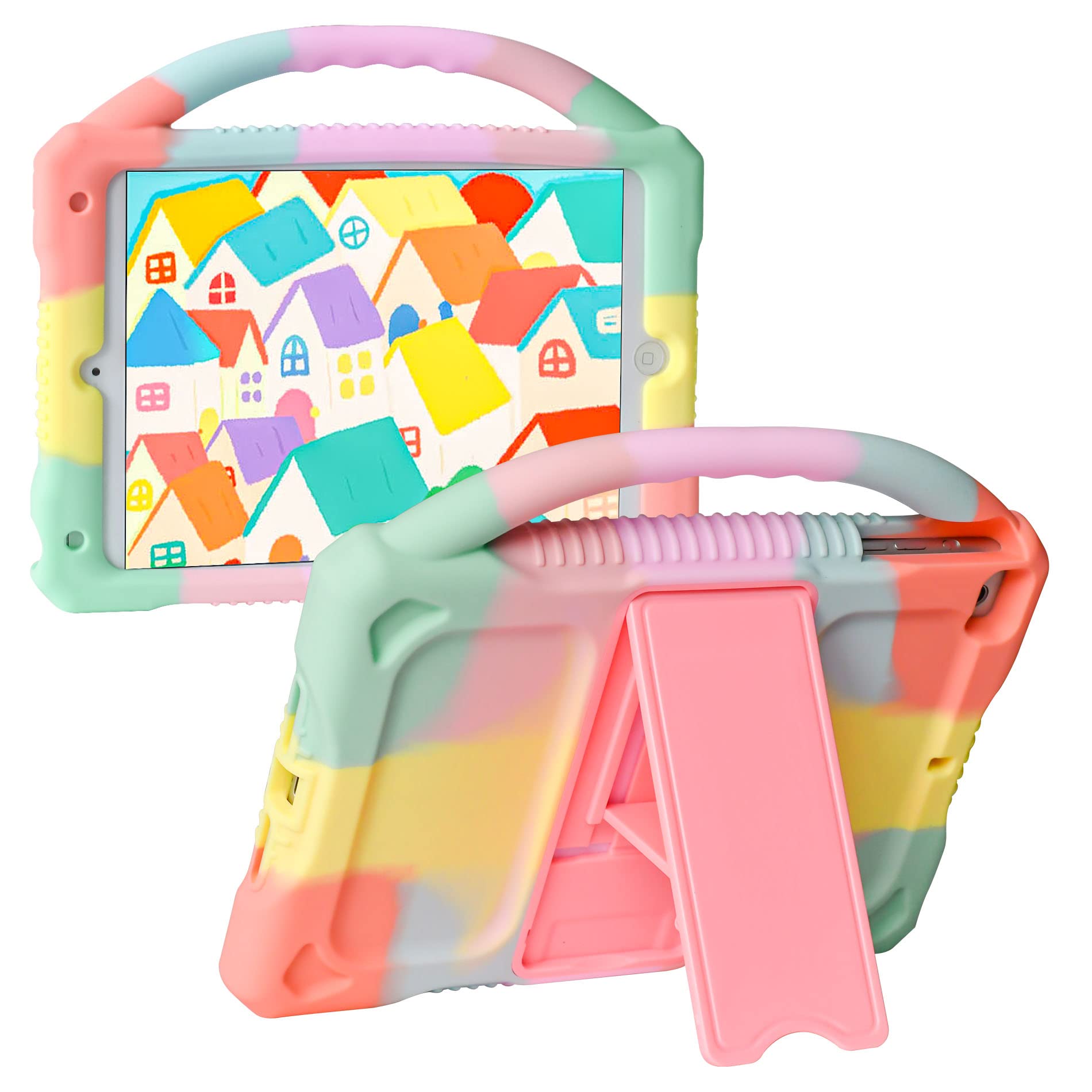 JOGUIIA Kids Case for iPad Mini 5/4/3/2/1,Premium Silicone Case for Apple iPad 7.9inch Mini 5th/4th/3rd/2nd/1st Generation Built-in Stand Handle(Rainbow)