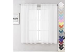 Lecloud White Sheer Curtains 63 Inch Length 2 Panels, Elegant Voile Drapes for Dinning Small Windows, Light Filtering Gauzy Curtain for Living Room Bedroom Bathroom, Dual Rod Pocket, 40" W x 63" L