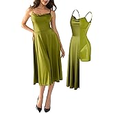 Popilush Corset Dress All in One Shapewear A-Line Midi Dresses for Women with Built in Bra Tummy Control Tea Party Evening