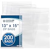 Spartan Industrial - 13” X 15” (200 Count) 2 Gallon Clear Reclosable Zip Plastic Poly Bags with Resealable Lock Seal Zipper - 2 Mil