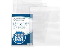 Spartan Industrial - 13” X 15” (200 Count) 2 Gallon Clear Reclosable Zip Plastic Poly Bags with Resealable Lock Seal Zipper -