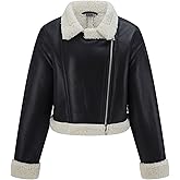 Women's Faux Shearing Moto Jacket Thick Fur Lined Coat Sherpa Leather Jacket