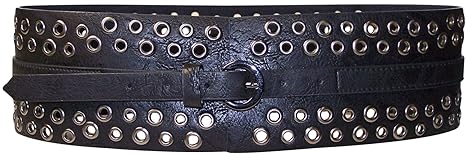 Fronhofer Damengürtel PU Lederoptik breiter Taillengürtel 9 cm Ösen Nietengürtel modischer Taillengürtel, 18273