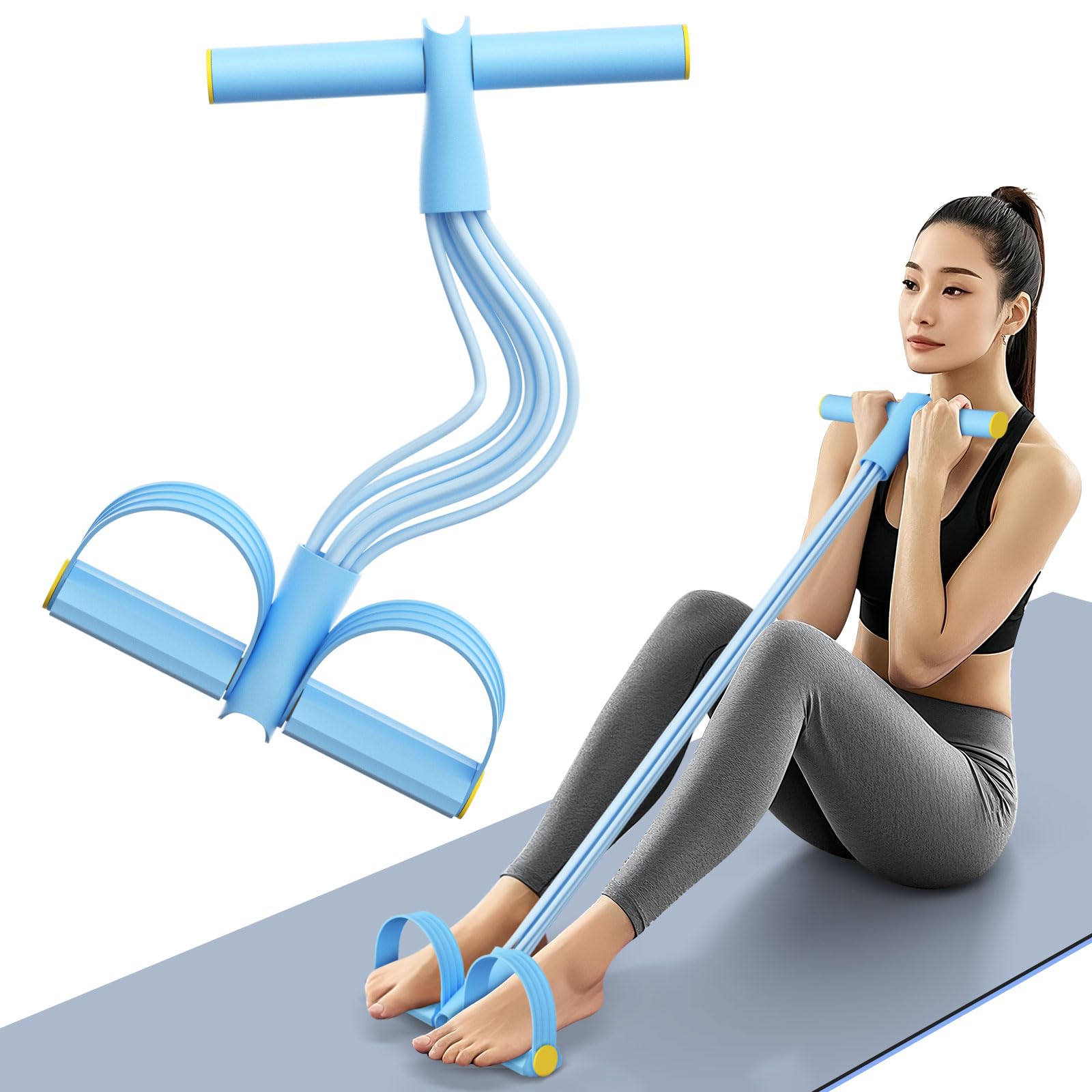 21 Fitness Resistance Bands-8 Tube Pedal Ankle Puller, Stirrup Puller for Exercise - Elastic Yoga Pedal Resistance Band for Full Body Workout, Abdomen/Waist/Arm/Leg Stretching (Light Blue)