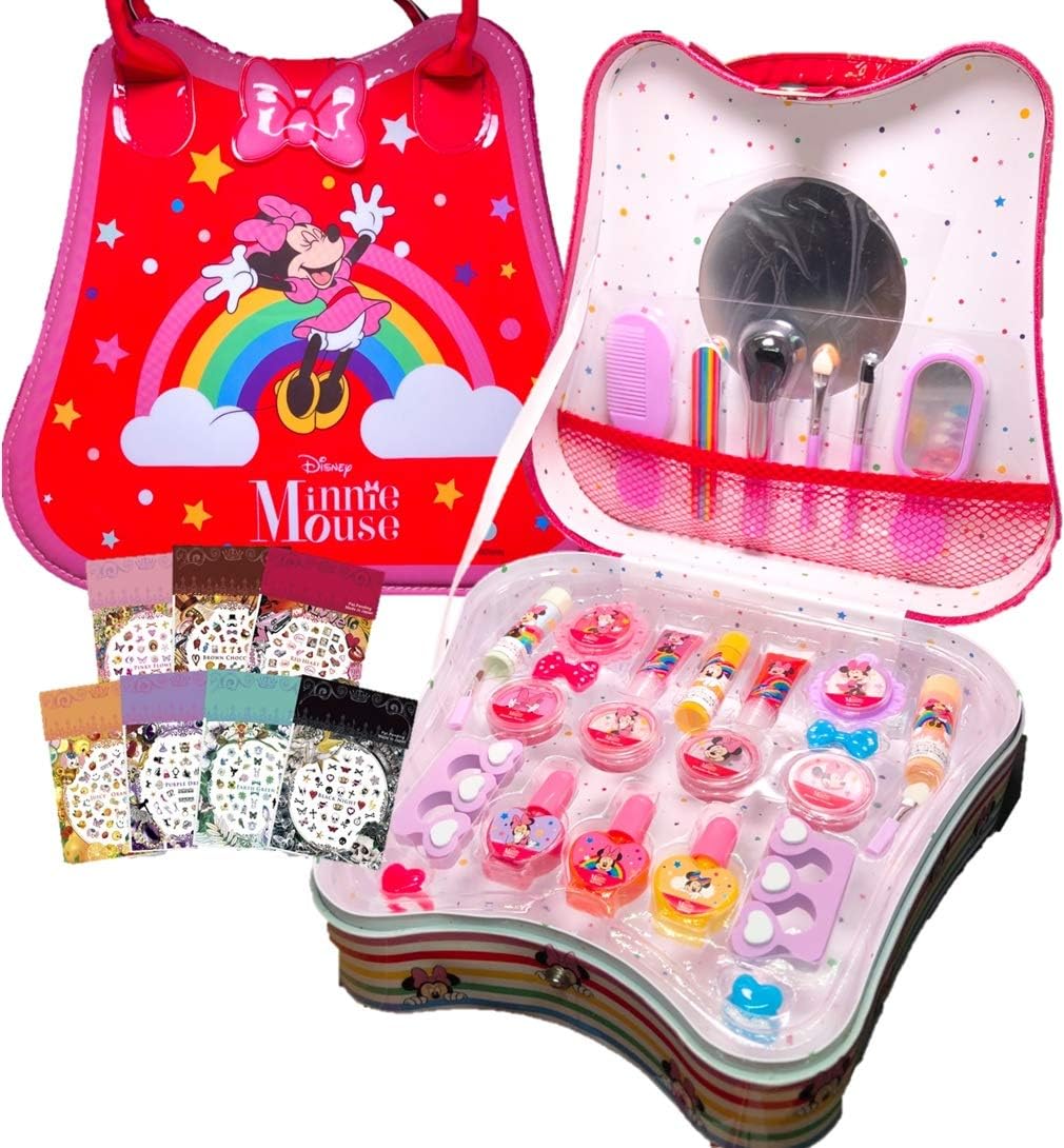 Amazon ディズニー ミニー Disney Minnie ミニーちゃん 持ち運べる取っ手付き ミラー付きコスメセット 30点セット ネイルシール付き キッズ用 化粧品 メイクアップセット コスメ コスメボックス メイクボックス 子供 女の子 キッズ キッズコスメ ミニー
