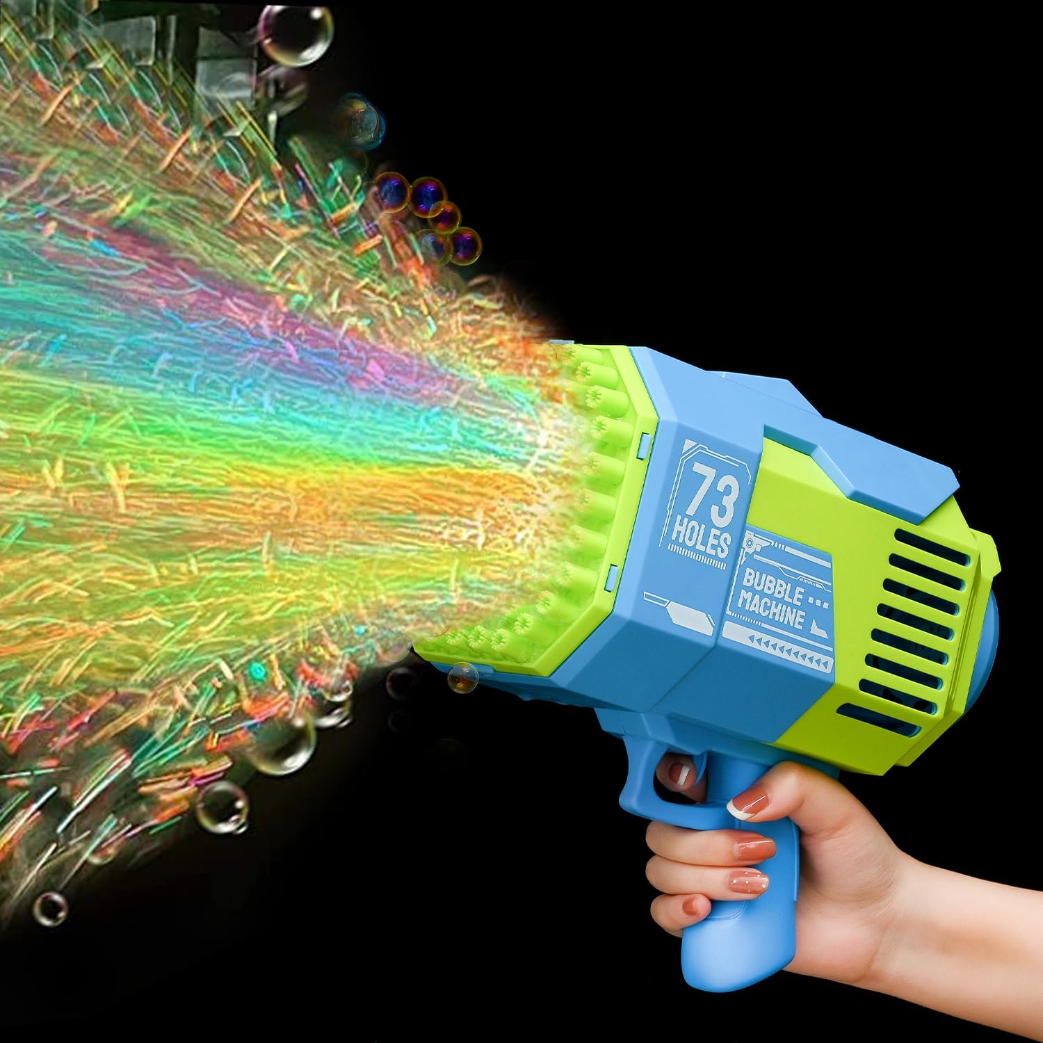 Bubble Gun Machine for Kids Toddlers,Rechargeable Bazooka Rocket Bubble Blaster 73 Holes/Rich bubbles/Colorful Lights, Electric Bubble Maker Blower,Outdoor Toy Garden Game Wedding Party Gift