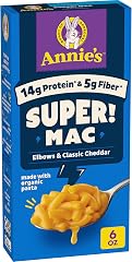 Annie's Super! Mac Elbows and Classic Cheddar Mac & Cheese, 6 oz | 14g Protein and 5g Fiber Per Serving, Stovetop Ready in Ab