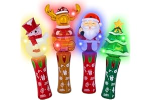 ArtCreativity Christmas Light Up Spinner Wands – Set of 4 Festive Designs with Multicolored LEDs – Fun Christmas Light Up Toys and Spinning Wands for Kids, Great Holiday Stocking Stuffers and Gifts