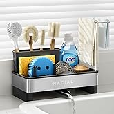 Nacial Kitchen Sink Caddy Organzier with High Brush Holder, Sponge Holder for Kitchen Sink with Two Towel Racks - Rustproof 304 Stainless Steel Kitchen Countertop Storage Essentials