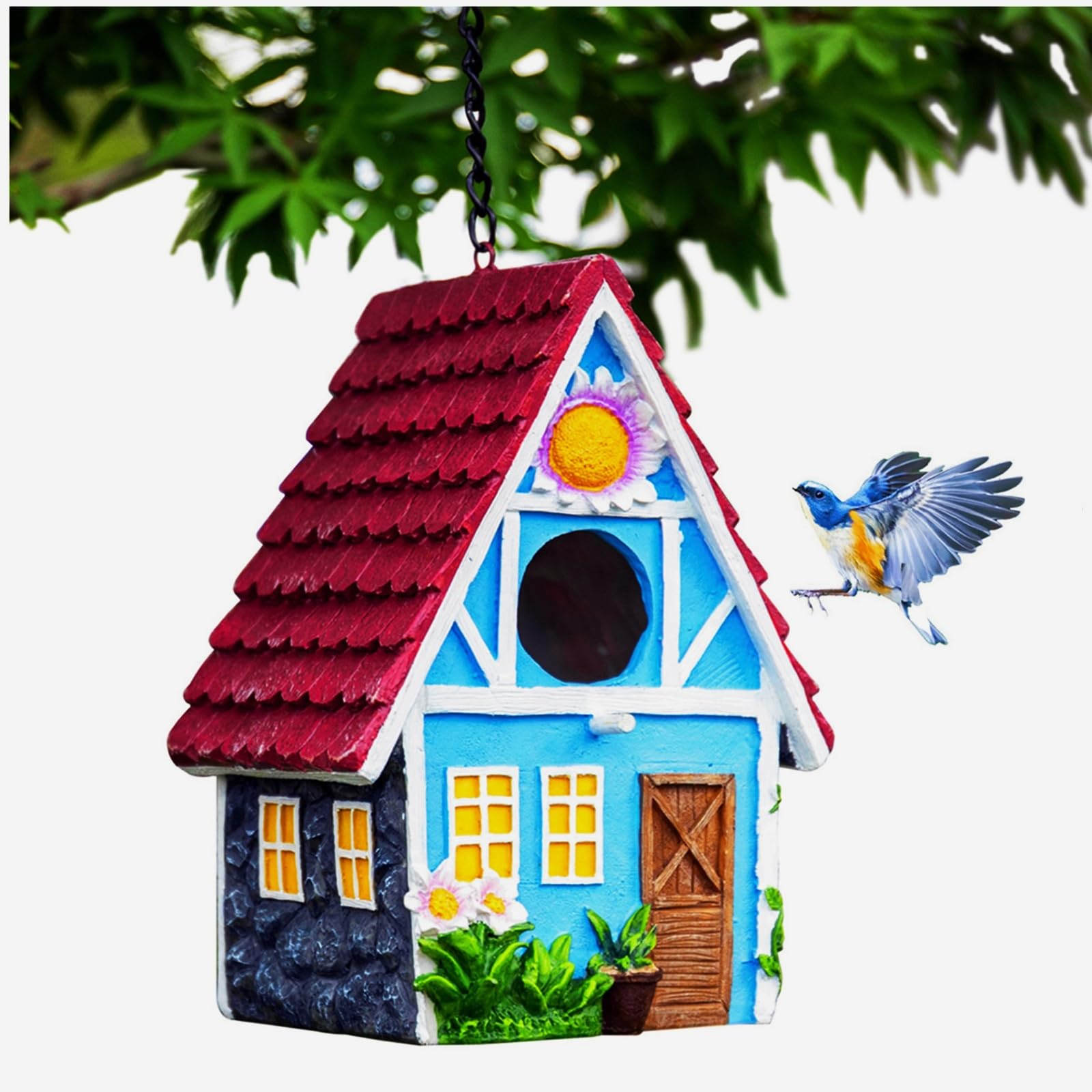 Photo 1 of Garden Bird House for Outside Clearance Hanging Outdoors Country Cute Birdhouses for Wren Finchs Chickadee Hummingbird Tree Swallow Cage Kids Nature Lover Bluebird House(Red)