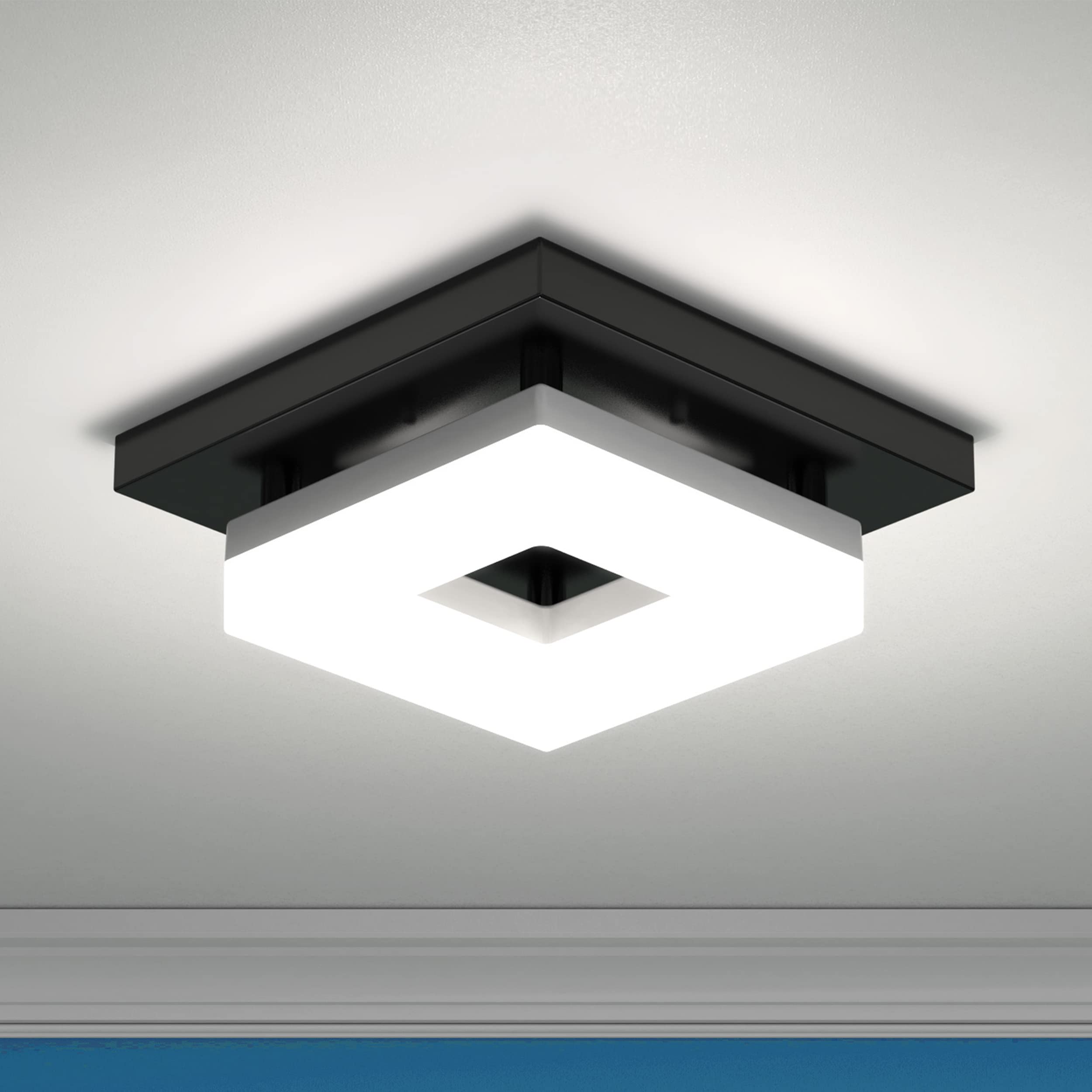 Photo 1 of Sunco 8 Inch Square LED Flush Mount Black Ceiling Light Fixture 3000K/4000K/4500K/5000K/6500K Selectable CCT Switch 1800LM High Brightness Damp Rated