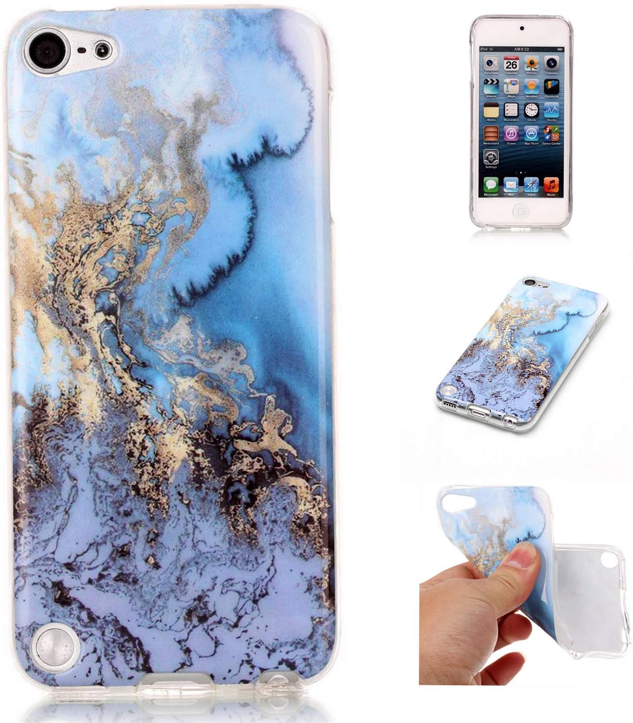 Dailylux Case for 5 / 6 / 7th Generation, Slim Fit Anti-Scratch Soft TPU Protective Back Cover for iPod Touch 7, iPod Touch 6,iPod Touch 5, Marble Blue