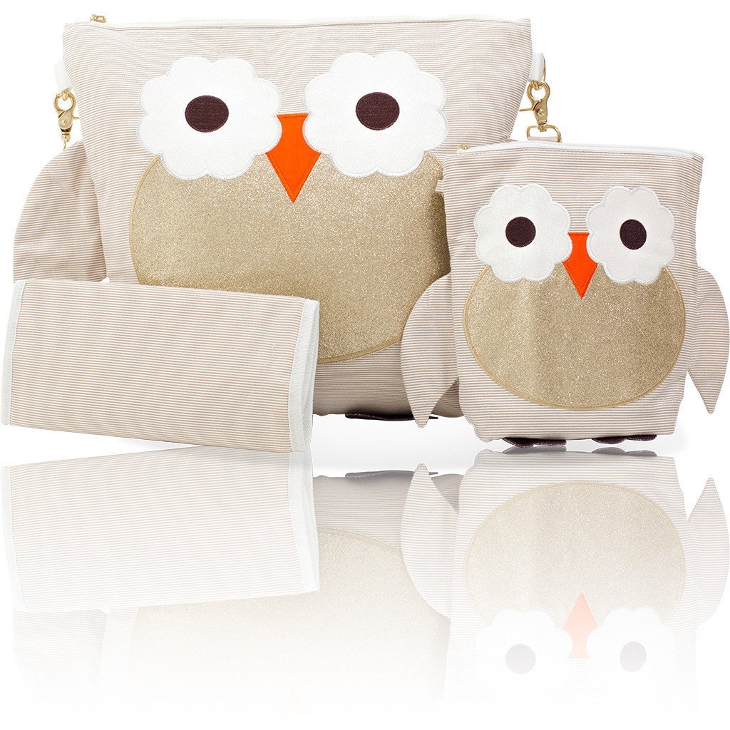 KATIES PLAYPEN / BABY BEST BUYS Nikiana 3 Piece Convertible Backpack Including Changing Mat & Mini Bag - Stella Gold Owl Design