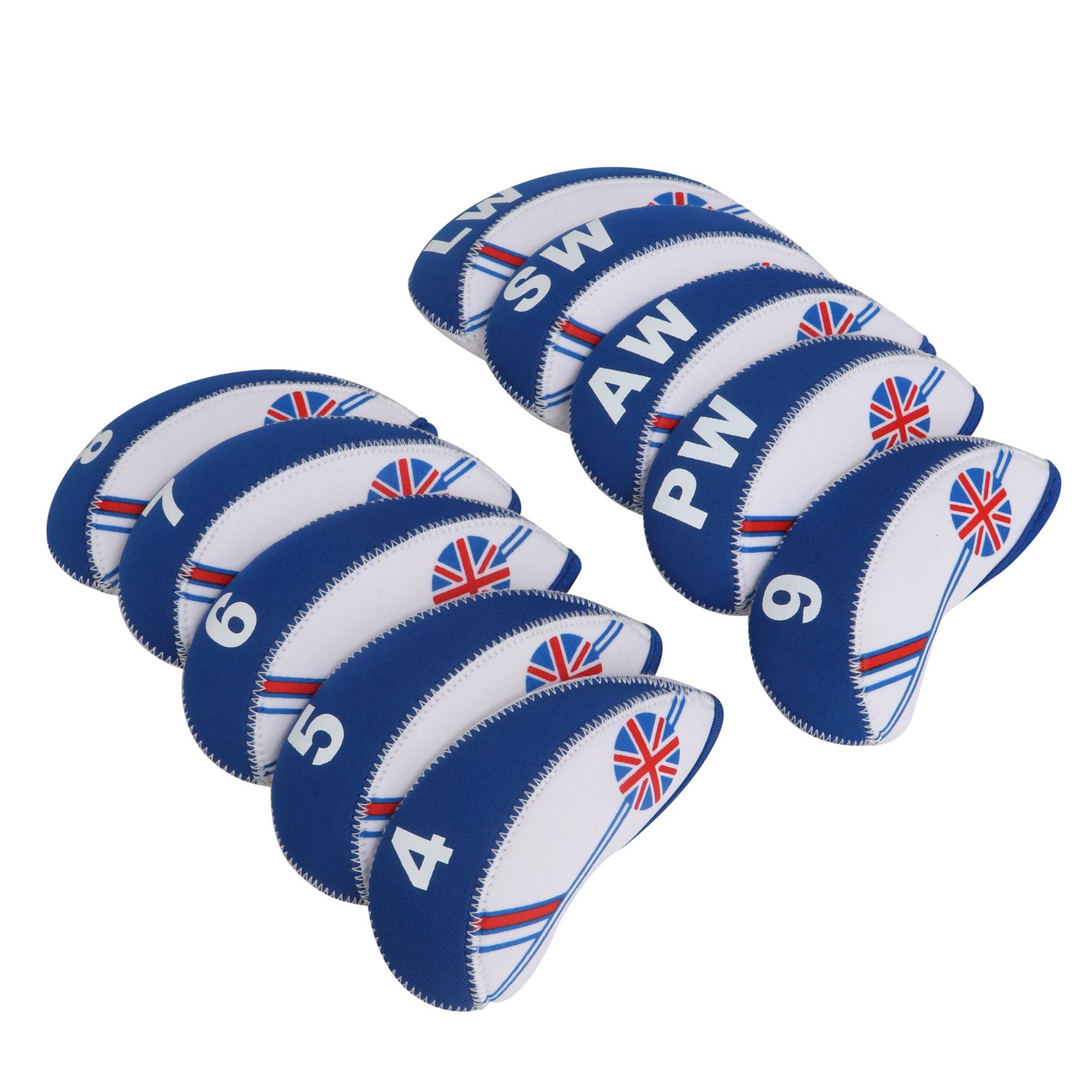 TOURBON Golf Club Iron Covers Headcover For Titleist, Callaway, Ping - Set of 10 (UK),Blue