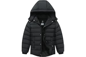 TUNICCE Boy's Quilted Winter Coat Waterproof Warm Jacket with Detachable Hood Windproof Outdoor Parka