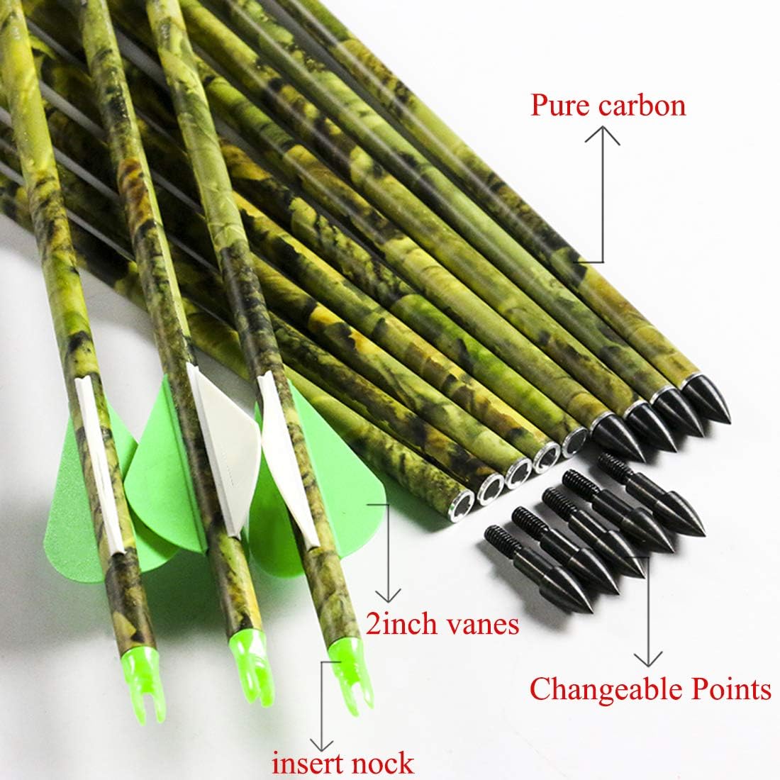 Linkboy Archery Spine 300 400 500 600 Carbon Arrows for Compound Recurve Long Bows Adult Hunting Practice 30 32 Inch Arrow Pack of 12PCS : Sports & Outdoors