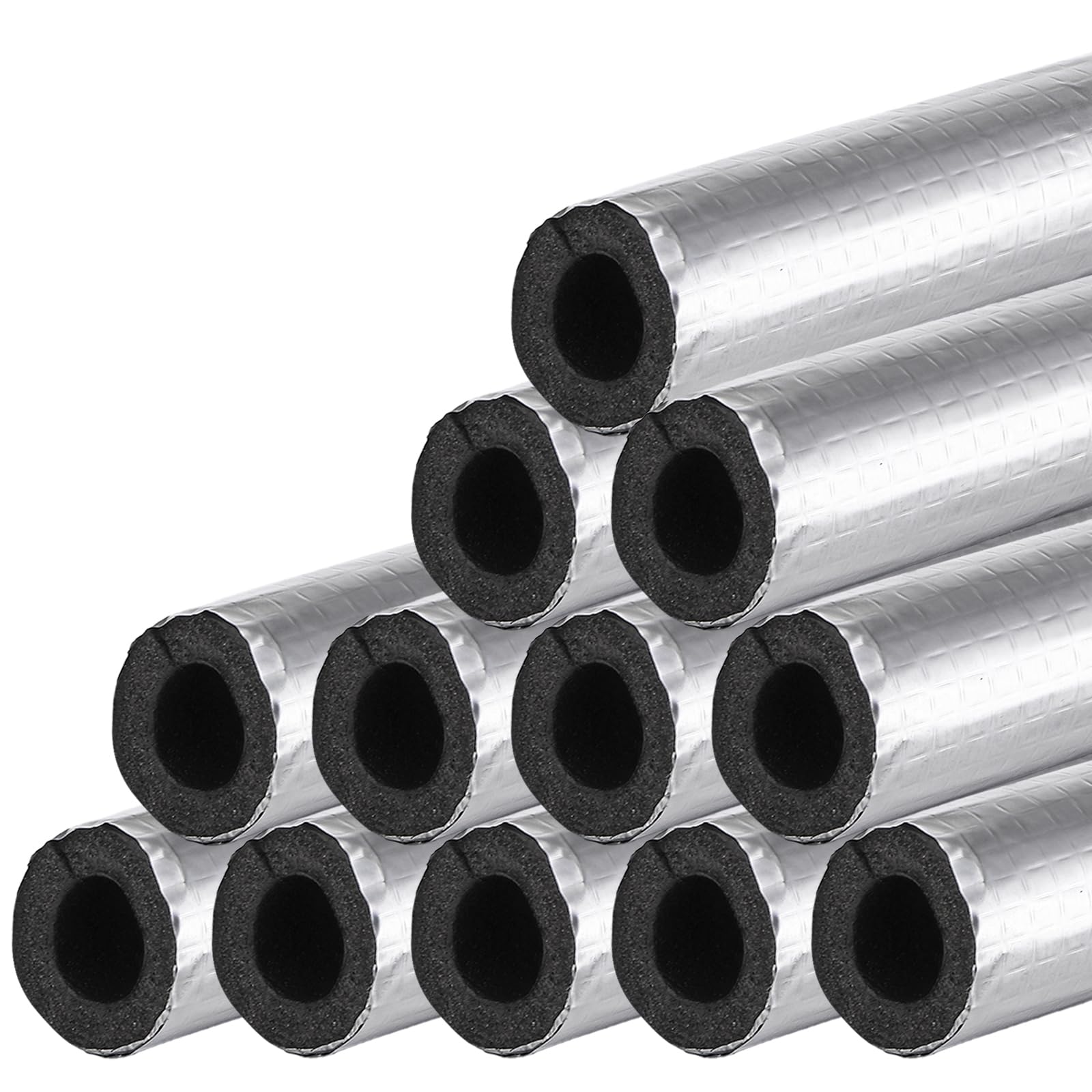 Photo 1 of Okllen 12 Pcs Foam Pipe Insulation Wrap, Self-Adhesive Wrap Foam Tube with Aluminum Foil for Outdoor Pipes, Spigot, Water Heater, Sprinkler & Irrigation Freeze Protection (1.3 Ft x 0.8 Inch)