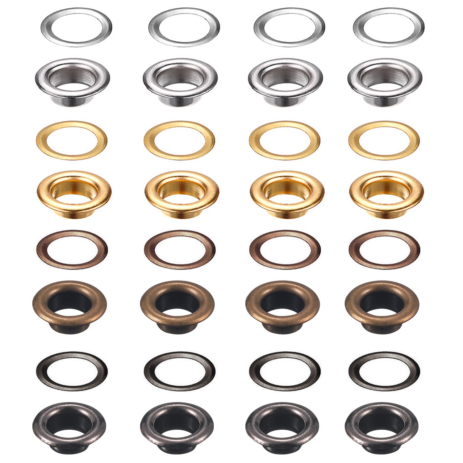 Bememo 1/4 Inch Grommet Kit 200 Sets Grommets Eyelets with 3 Pieces Install Tool Kit and Box for Shoes Clothes Crafts Bag