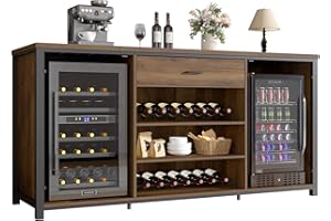 LVB 70.9” Bar Cabinet with Fridge Space, Long Liquor Cabinet with Wine Coolers Space, Large Wood Coffee Bar Cabinet with Drawer Storage, Industrial Sideboard Buffet for Kitchen Dining Room, Rustic Oak